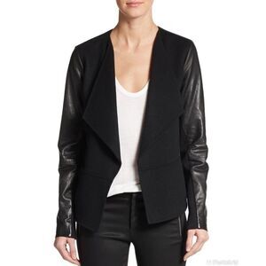 Vince Leather Sleeve Boiled Wool Jacket